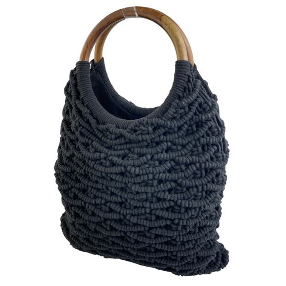 Sigrid Olsen Womens Black Macrame Knit Crochet Hobo Beach Summer Tote Handbag OS - Picture 1 of 4